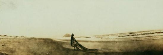 Ruth St Denis alone on the beach at Atascadero, Calif. 1916. Via nypl