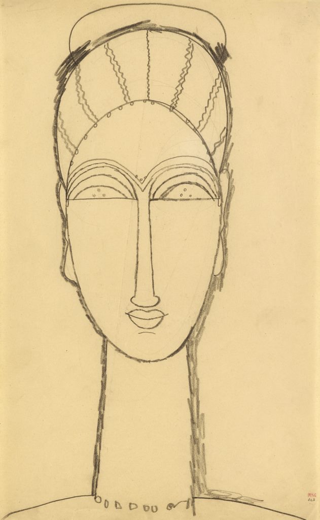 Amedeo Modigliani. Female Head 1911–1912. Black crayon on paper